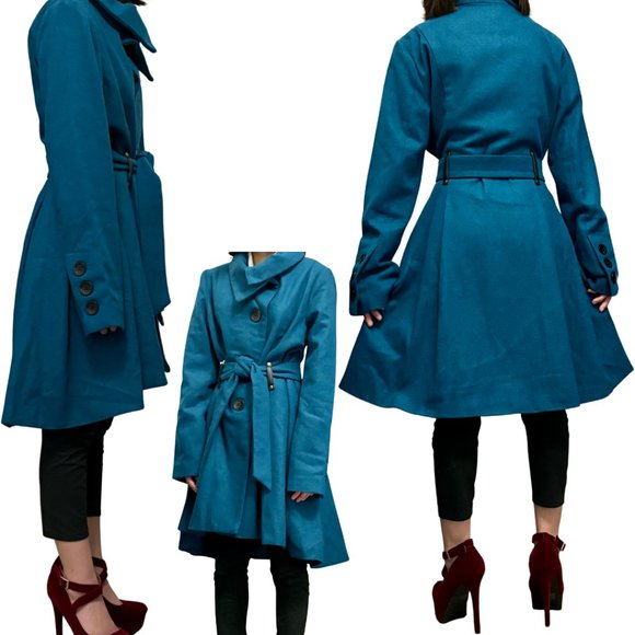 Yoki Jackets & Blazers - NEW Women's Fit and Flare Coat, Yoki Wool-Blend, Teal, Size L